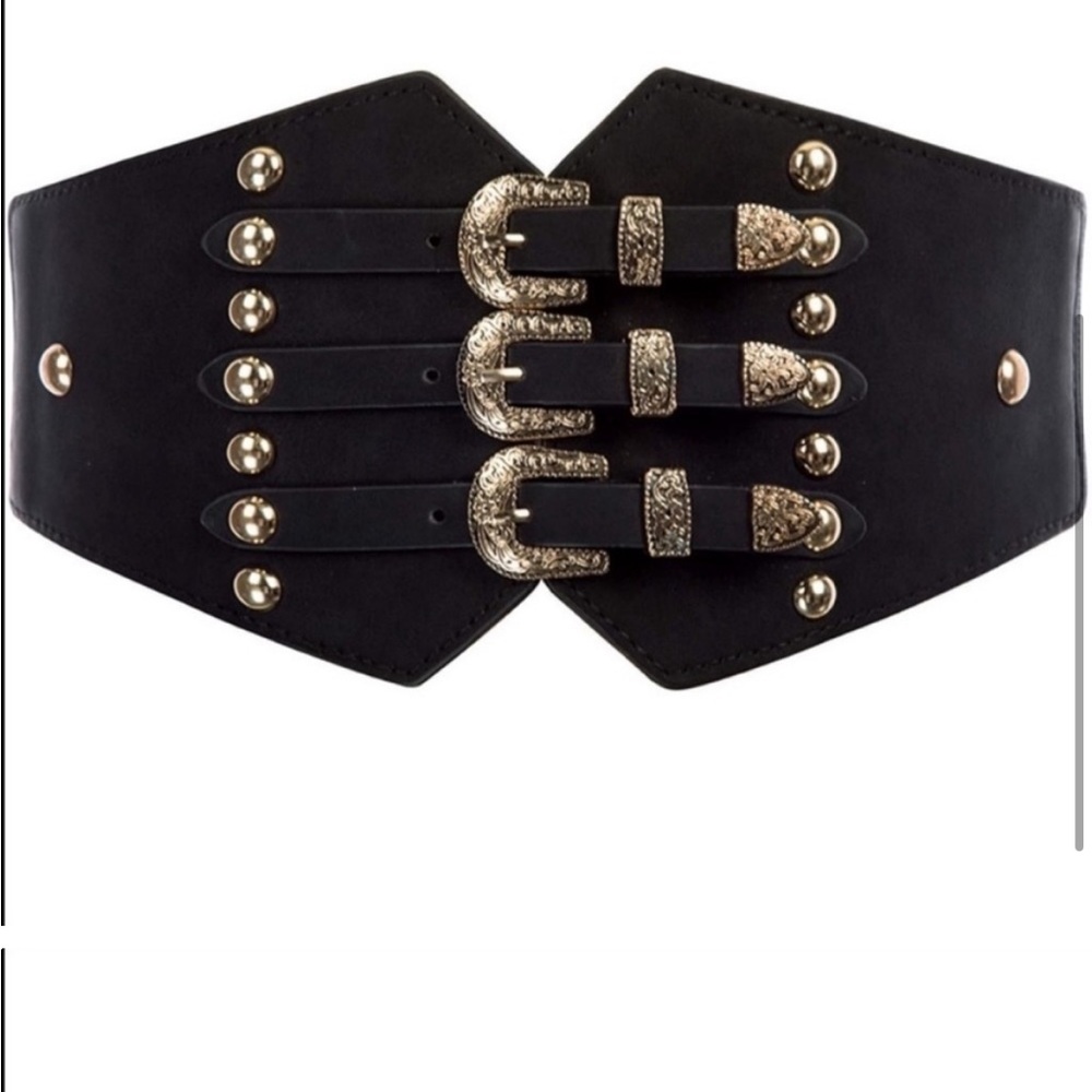 - Leather Triple Buckle Western Belt Retro Buckle Strap Belt Corset Belt *…NEW